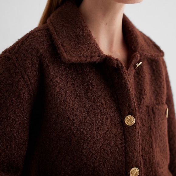 Express Dark Brown Teddy Jacket with Gold Buttons - Picture 4 of 11